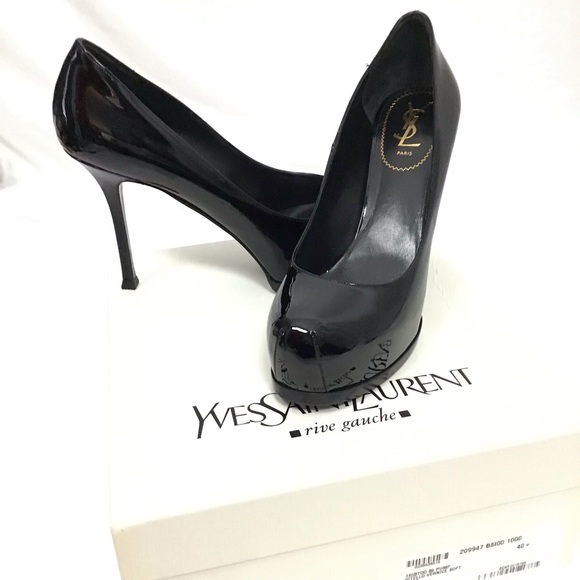 Yves Saint Laurent Shoes - YSL Flawless Black Patent Leather Platform Pumps